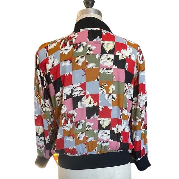 Vintage y2k ANNA SUI Silk Check & Floral Bomber Jacket Size 0 - Picture 2 of 4